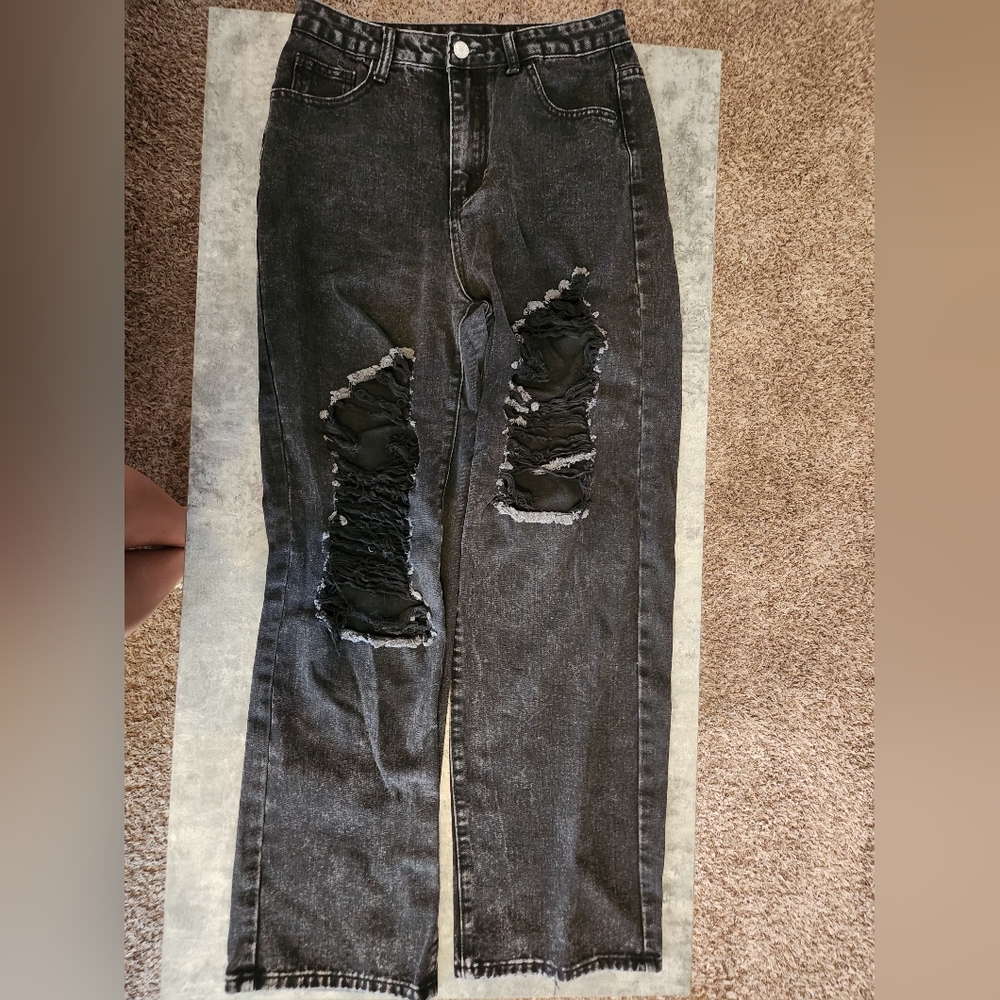 Shein Wide Leg Distressed Jeans